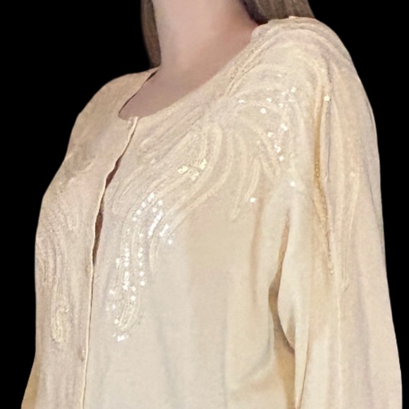 Bob Mackie Wearable Art Cardigan Sweater Sequins Scroll Detail Cotton Rayon - Picture 11 of 15